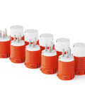 Rigged Right Heavy Duty Extension Cord Ends Male And Female Replacement Plug Connector Set Three Prong Grounded Nema 5 15P 5 15R bright orange plugs in a row.