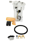 Fuel Pump Assembly For Pontiac Vibe Base And GT 1.8L L4 2003-2004 And Toyota Corolla CE LE S 1.8L 2003-2004 Drop In Ready Direct Replacement Replaces OE SP9164M OE Grade Fuel Pump Module For Vibe And Corolla shown with installation parts on white background.