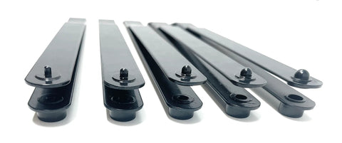 Metal Magery five-piece 6-inch hole finder sheet metal strap duplicator kit with #40, #30, #21, #10, and 1/4in, laid out