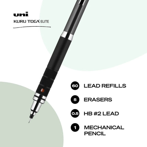 Kuru Toga Elite Mechanical Pencil Starter Kit 0.5mm HB Lead Diamond Infused For Crisp Lines Gun Metal Barrel 1 Pack details
