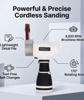 NoSweat 12V Cordless Detail Belt Sander, Brushless Motor with adjustable flex head for precise sanding and polishing.