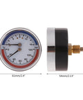 Front and side view of No Nonsense Liquid Filled Pressure And Temperature Gauge For Boilers And Heating Systems, Thermo Manometer With One Quarter Inch NPT