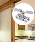 Two Piece Four Wheel Stainless Steel Sliding Door Hanging Wheel Set for halls kitchens cabinets and wardrobes, installed