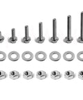 Stainless Steel 304 1/4-20 Flange Hex Bolts Kit With Nuts And Flat Washers, Fully Threaded Bolts In 1/2, 3/4, 1, 1-1/4, 1-1/2, 1-3/4, And 2 Inch Lengths, Great For Auto, Outdoor, And DIY Projects. bolts, washers, and nuts laid out by size