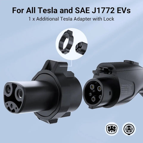 Heavy Duty Electric Vehicle Charger Built For Tesla Level 1 And 2 J1772 Portable Wall Mount With Wi Fi App Control 32 Amp Adapter with lock.