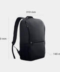 Sustainable Laptop Backpack Engineered For 16 Inch Devices Holds 18 Liters Of Top Grade Gear While Delivering Water Resistant Durability And Smooth Daily Vibes, side view with dimensions shown.