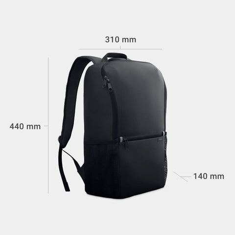 Sustainable Laptop Backpack Engineered For 16 Inch Devices Holds 18 Liters Of Top Grade Gear While Delivering Water Resistant Durability And Smooth Daily Vibes, side view with dimensions shown.