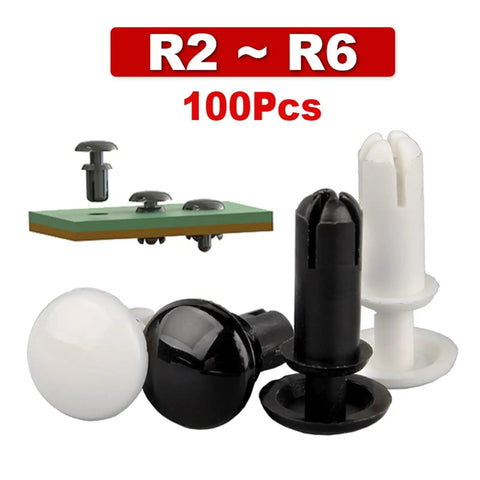 Rock Solid Nylon R Type Expansion Rivets For Circuit Boards, set of black and white snap fasteners, 100 pieces for secure fittings.