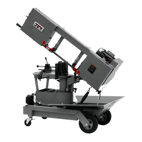 10 Inch Portable Dual Mitering Bandsaw With Coolant System, Hydraulic Downfeed, Automatic Shutoff, Self Propelled Blade Brush, Protractor Angle Cutting, 115/230V One Phase, Heavy Duty Metalworking Workhorse