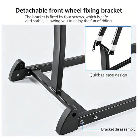 Indoor Bike Trainer Stand For Home Cycling Heavy Duty Aluminum Alloy Frame With ABS Roller quick release bracket detail