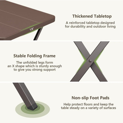 Sturdy Foldable 27 Inch Square Card Table With 400 Lb Capacity details of tabletop, folding frame, and non-slip foot pads
