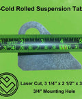 Two Pack Heavy Duty Suspension Mount Tabs In Three Eighths Inch Cold Rolled Steel With Three Quarter Inch Hole shown with ruler