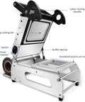 Hmkd Qbd Commercial Food Tray Heat Sealer Machine side view with labor-saving handle and anodized aluminum mold.