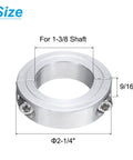 Split Shaft Collar Clamp On For One And Three Eighths Inch Shaft Two Piece Aluminum Alloy Collar with 2-1/4 Inch OD and 9/16 Inch Thick