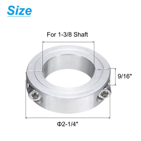 Split Shaft Collar Clamp On For One And Three Eighths Inch Shaft Two Piece Aluminum Alloy Collar with 2-1/4 Inch OD and 9/16 Inch Thick