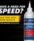 Top Shelf Medium CA Super Glue Refill Kit With 16 Oz Bulk Jug on display, showcasing easy flow tip for precise application.