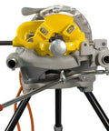 Reconditioned Model 300 Pipe Threader With Foot Pedal Control And Universal Quick Swap Die Heads heavy duty pipe threading machine on stand.
