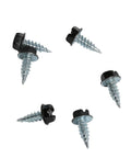 Bombproof Self Piercing Sheet Metal Screws With Slotted Hex Washer Head And Durable Black Coating Size Seven Half Inch Length Combo Lead Thread For Zero Strip Drive And Killer Grip One Hundred Solid Pack, five screws displayed.