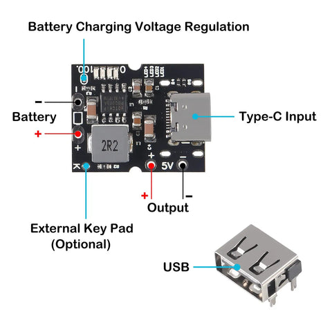10 Pack Type C USB 5V 2A Boost Converter Step Up Power Module with LED Display for Lithium Battery Charging DIY Charger visible components