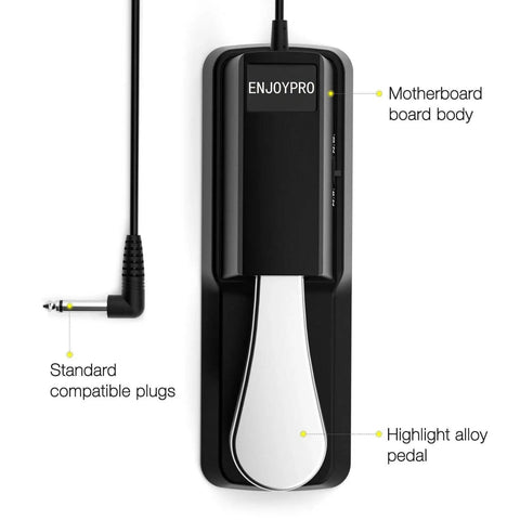 Top view of Universal Sustain Pedal For Yamaha Casio MIDI Roland Digital Keyboards And Pianos with cable and switchable polarity.
