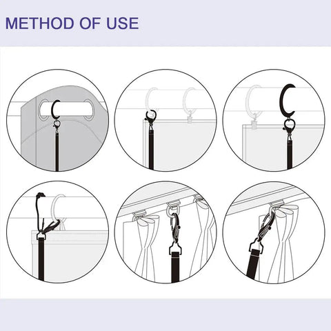 Illustration showing how to use the Two Pack 36 Inch Universal Drapery Pull Rods InvisiClear Curtain Wand for opening and closing drapes.