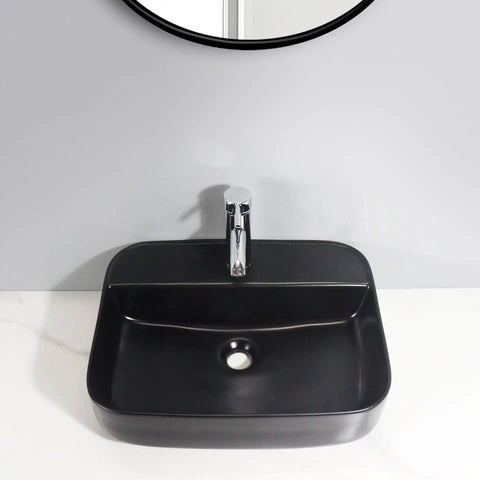 USZWBY Vessel Sinks Bathroom Vessel Sink Black Ceramic Countertop Basin Hotel Wash Bathroom Bowl Sink on countertop with faucet