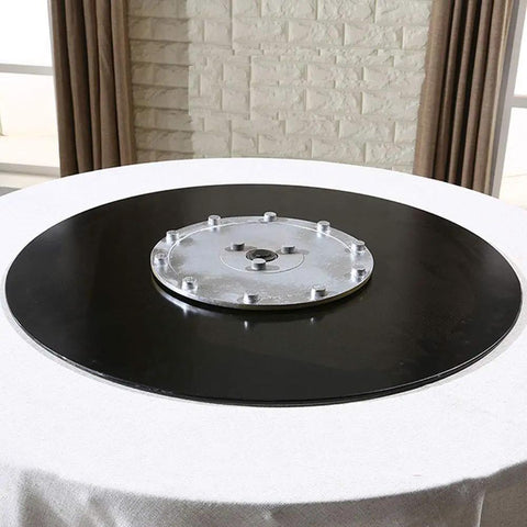 Rotating Lazy Susan Turntable For Kitchen And Dining Table Black Tempered Glass With Durable Aluminum Base 360 Degree Spin