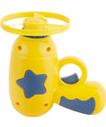 Rad Flying Saucer Toy With Rotating Flash Light Indoor Outdoor Twist Launch Disc Playset For Kids 3 And Up, yellow launcher handle.
