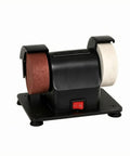 Rock Solid Mini Bench Grinder With Low Vibration Anti Slip Table And Heavy Duty Wheel Guards Designed For Home Garage Polishing And Precision Metal Sharpening Jobs, compact design, two grinding wheels.