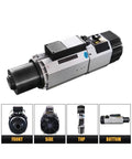 Top Shelf Heavy Duty Cnc Spindle Motor With Quiet Air Cooled Cooling And 9000W Raw Oomph For Flawless Industrial Engraving Milling And Routing Jobs Running Fast Up To 24000 Rpm On 220V Systems, showing front, side, top, and bottom views.