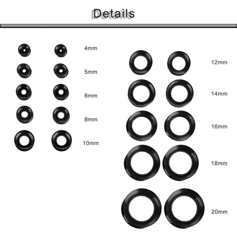 Ultra Thin Silicone Ear Gauge Stretching Kit 4mm to 20mm Black Soft Flexible Tunnels Plugs for Earcare with size details