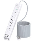 Long Reach Power Strip Surge Protector With 15ft Extension Cord For Home Office And Workshop, Extra Long Cable For Distant Outlets, Ideal For Living Rooms, Bedrooms, Desks, And Creative Setups. White 6-outlet strip with braided 15ft cord and 2 USB-C ports