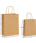 Custom Kraft Paper Bags With Logo 300 Pack For Small Biz, showing two brown bags with handles, sizes 8x4.5x10.8 inches and 5.8x3.2x8.25 inches