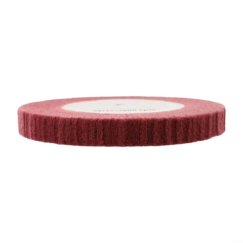 Heavy Duty Non Woven Nylon Flap Polishing Wheel 320 Grit Abrasive Disc for Stainless Steel Aluminum Brass and Wood shown side view.