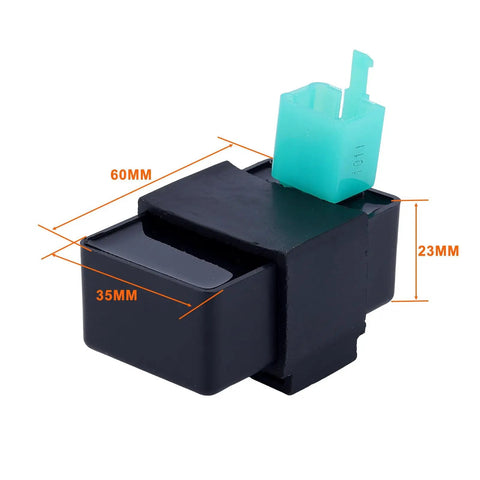 5 Pin AC CDI Box for GY6 Engines 50cc 70cc 90cc 110cc 125cc 150cc 160cc No Rev Limiter, showing dimensions and connector view.