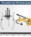 Heavy Duty Hydraulic Gear Puller And Wheel Bearing Removal Tool With Quick Release Hand Pump for 30-ton capacities.