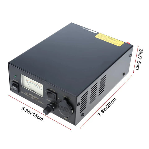 13.8V 30A DC Power Supply With Analog Regulation For Bench Use, Noise Offset Control, metal case dimensions labeled