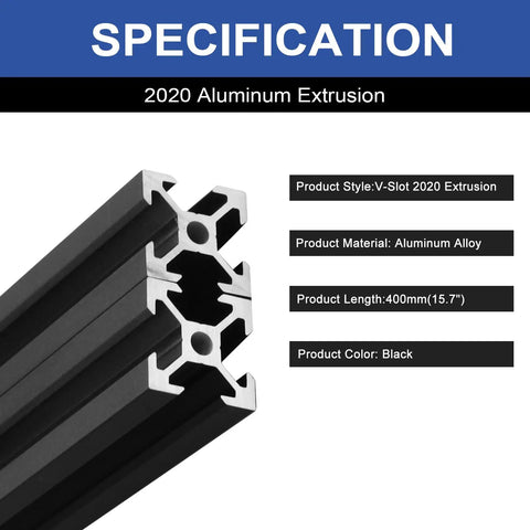 Close-up of 4 Pack 2020 Aluminum Extrusion V Slot 400mm Black With Corner Bracket Kit For 20x20 V Slotted Framing European Standard.