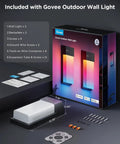Govee Outdoor Wall Light two pack unboxing including wall lights, backplates, screws, and accessories. Next Level Outdoor Wall Lights Two Pack Smart RGBIC Porch Fixtures Hella Bright Waterproof Patio Bulbs App Controlled Landscaping Accents Sick Dynamic Gradients And Dope Ambient Glow.