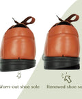 Comparison of worn-out vs. renewed shoe sole using Black Heel Repair Rubber Patches For Shoes Non Slip Diamond Pattern Bottom Heel