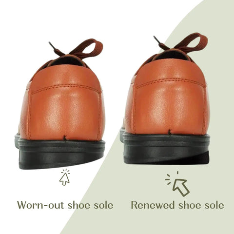 Comparison of worn-out vs. renewed shoe sole using Black Heel Repair Rubber Patches For Shoes Non Slip Diamond Pattern Bottom Heel