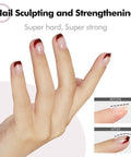 Hand with manicured nails using Heat Free Builder Gel Nude Pink For Nails Hema Free Pro Grade UV Gel Strengthen And Build Extensions.