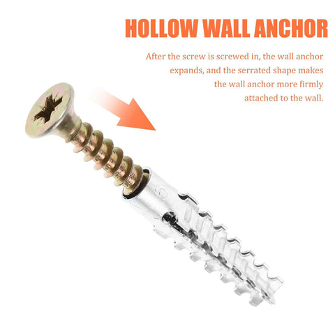 Close-up of steel hollow wall anchor from 40 Piece Drywall Anchors and Screws Kit Heavy Duty Rust Proof for Hollow Walls Plaster Concrete Wood Mounting
