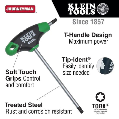 Image of T25 Torx Hex Key With Journeyman T-Handle, 6-Inch, showing T-Handle design, soft touch grips, and Tip-Ident markings.