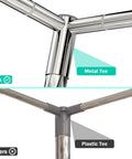 Adjustable Stainless Steel Canopy Bed Frame Fits Twin Full Queen King Sizes Rock Solid Thick Metal Brackets For Mosquito Netting Top Shelf Heavy Duty Design Sweet Sleep Setup Straight Up Built Tough, showing metal tee structure.