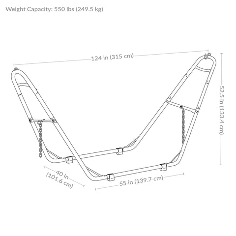 Diagram of Heavy Duty Outdoor Hammock Stand For 9 To 14 Foot Hammocks, Bronze Finish, 550 Pound Capacity, showing dimensions