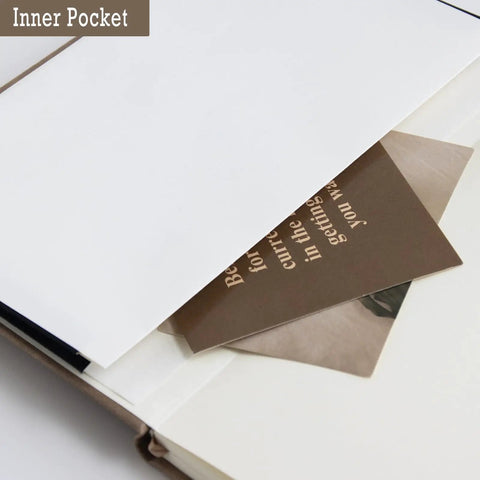 Inner pocket of Leather A5 Journal For Engineers with 200 lined pages, displaying inserted cards.