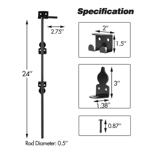 Tough 24 Inch Cane Bolt Gate Drop Rod Solid Steel Ground Anchor Rust Resistant Outdoor Yard Lock Down Bar Reinforced Shaft Stops Fence Gates From Wiggling All Season Long