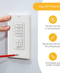 Hand installing DecoFlex Wireless RTS Wall Switch 4 Channel Lets You Control Four Shades Blinds Curtains And Awnings With Battery