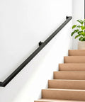 7 Foot Wall Mounted Handrail Premium Heavy Duty Stair Railing Rock Solid Steel Safety Grab Bar With 500 Pound Capacity Real Long Lasting Build For Indoor Stairs, matte black finish with stairs.